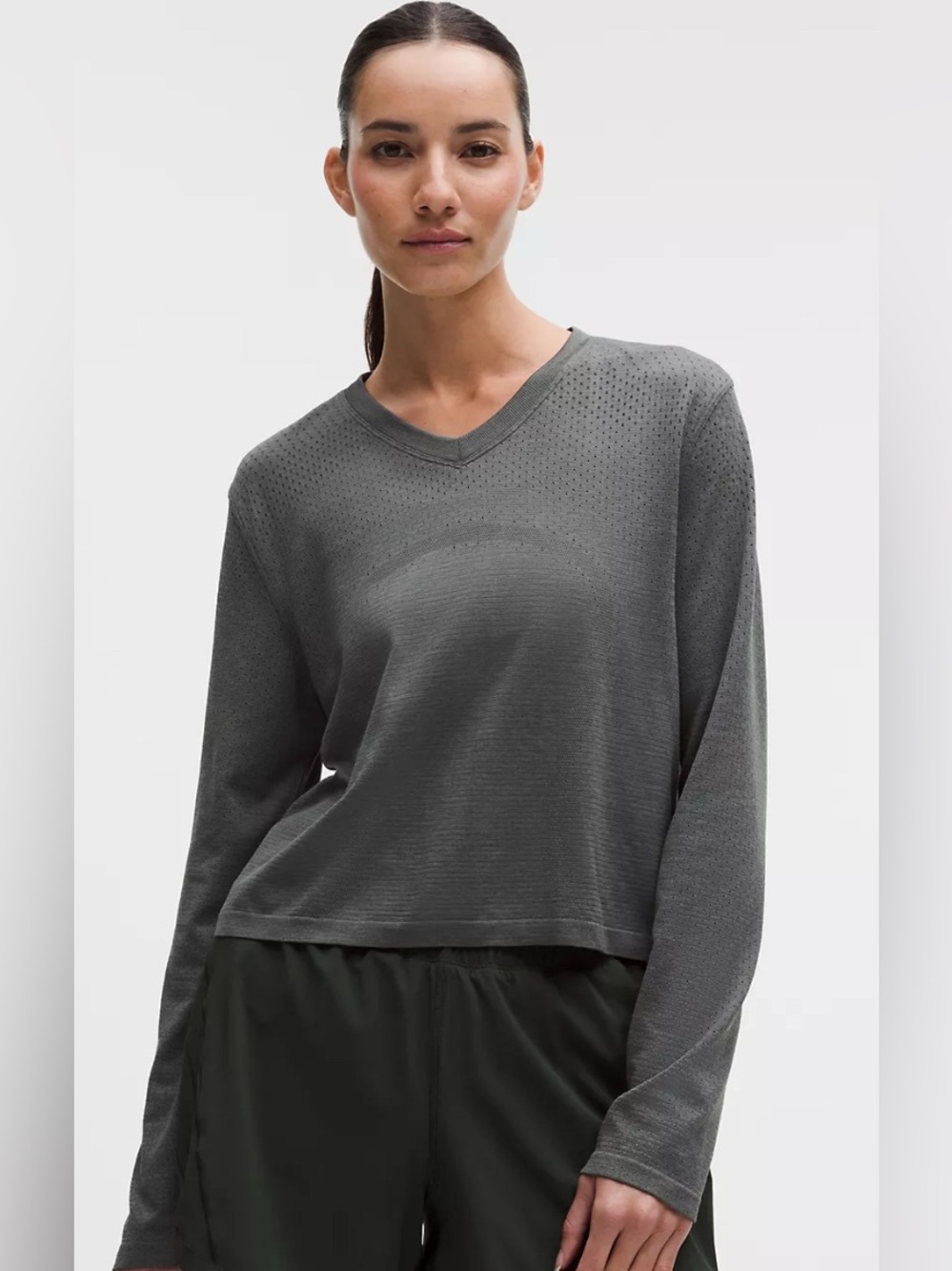 lululemon athletic Swifty open Hole V-Neck Top in Charcoal Gray